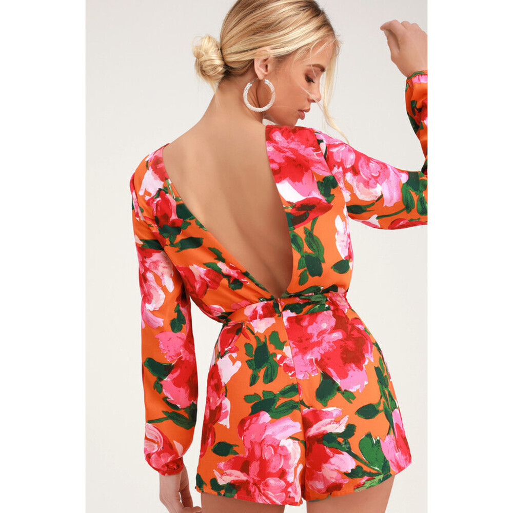 Lulu's Orange and Pink Floral Backless Dress
